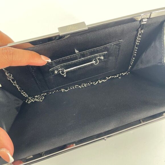 White House Black Market Black Faceted Beaded Evening Clutch Hard Case - Picture 9 of 11